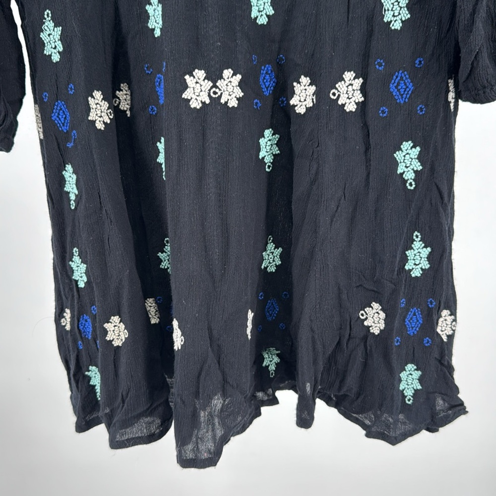 Free People Stargazer Black and Blue Mini Dress embroidered lightweight boho M - Picture 6 of 13